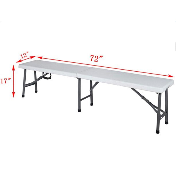 SUGIFT 6 ft Plastic White Folding Bench for Indoor Outdoor Picnic Camping Dining Party