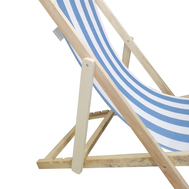 SUGIFT  Beach Sling Chair, Lounge Striped Chair Outdoor, Reclining Beach Chair, Wooden Folding Adjustable Patio Chair, Light Blue