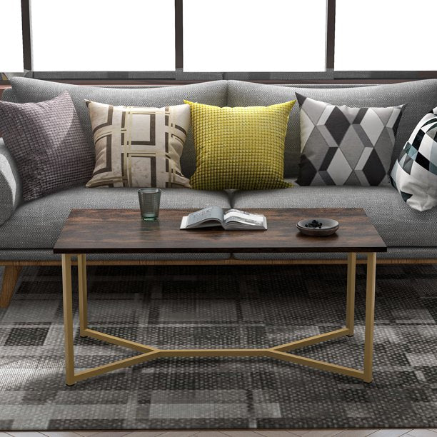 SUGIFT  Coffee Table End Table Wooden Desk Modern Rectangle Stylish X-leg Base