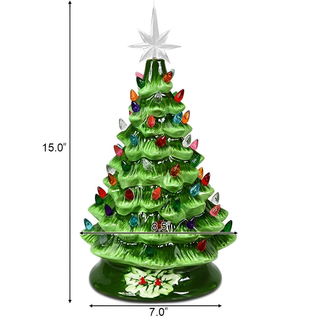 15-inch Ceramic Christmas Tree, Lighted Artificial Christmas Decoration