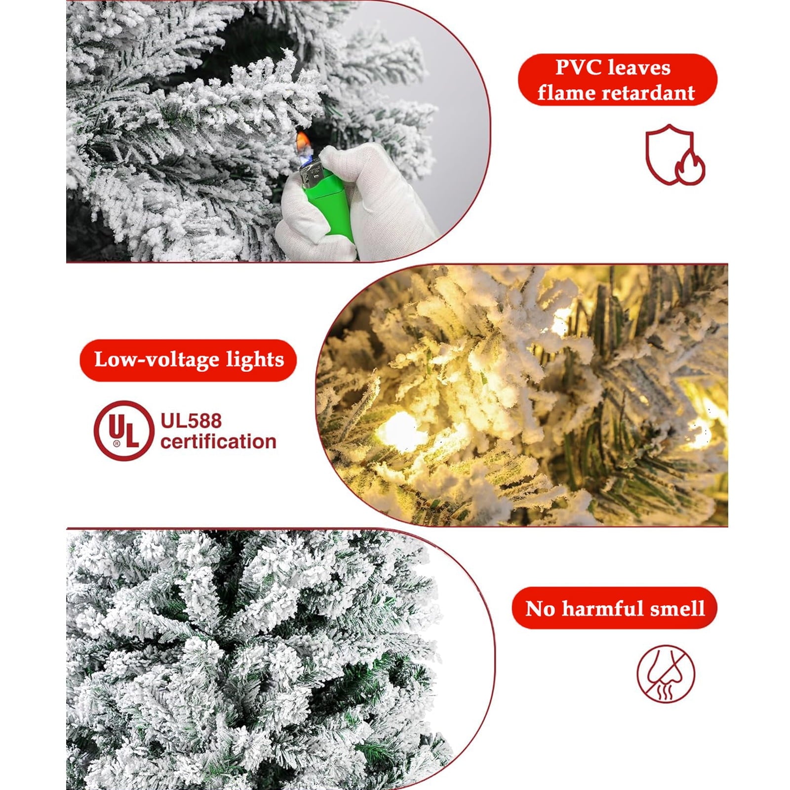 SUGIFT 6ft Artificial Frosted Christmas Tree, Premium Holiday Pine Branches with 1000 Tips & 250 Warm-White/Muliti-Color Lights - Warm-White