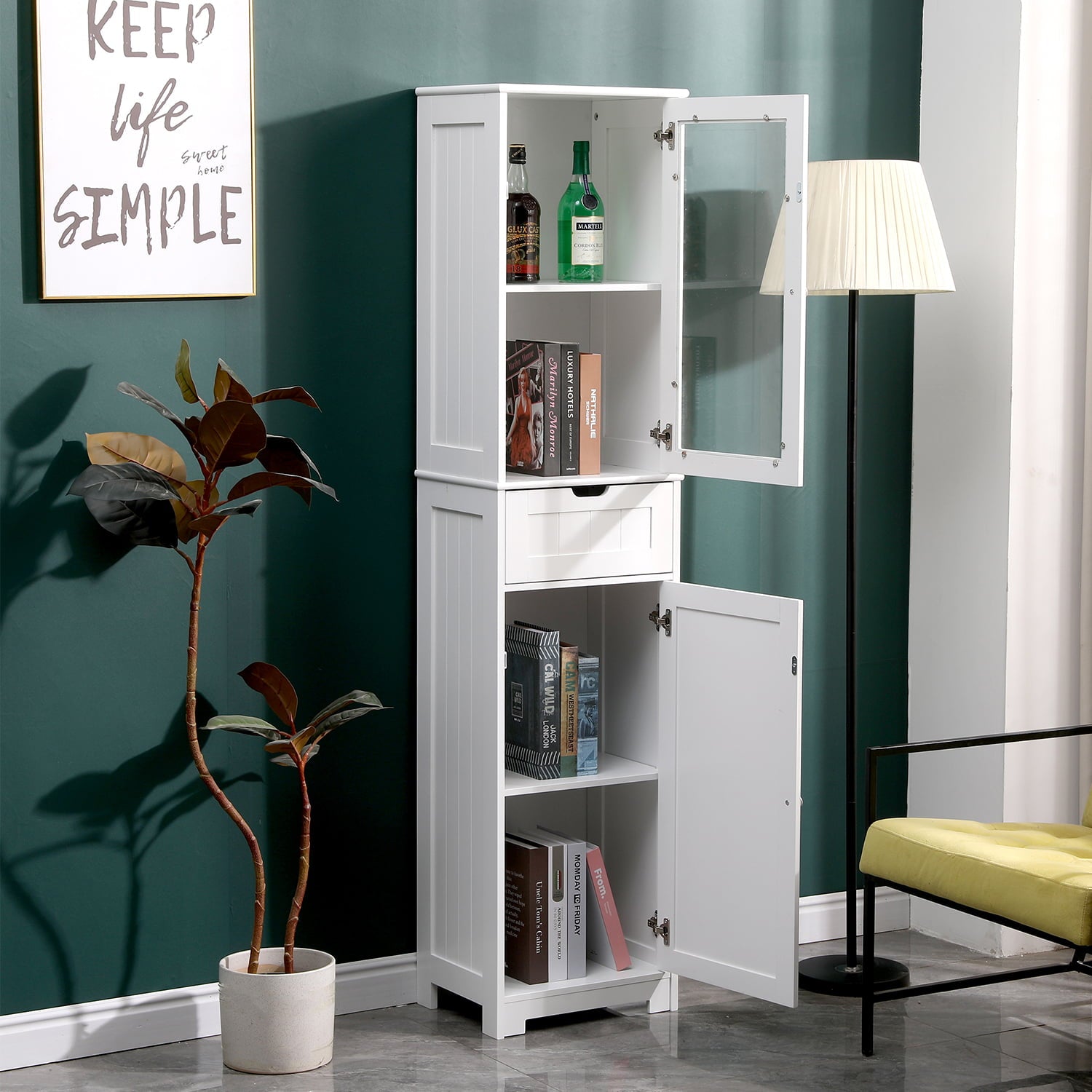 11.8 in. W x 15.7 in. D x 67 in. H White Freestanding Bathroom Storage Linen Cabinet with Adjustable Shelves