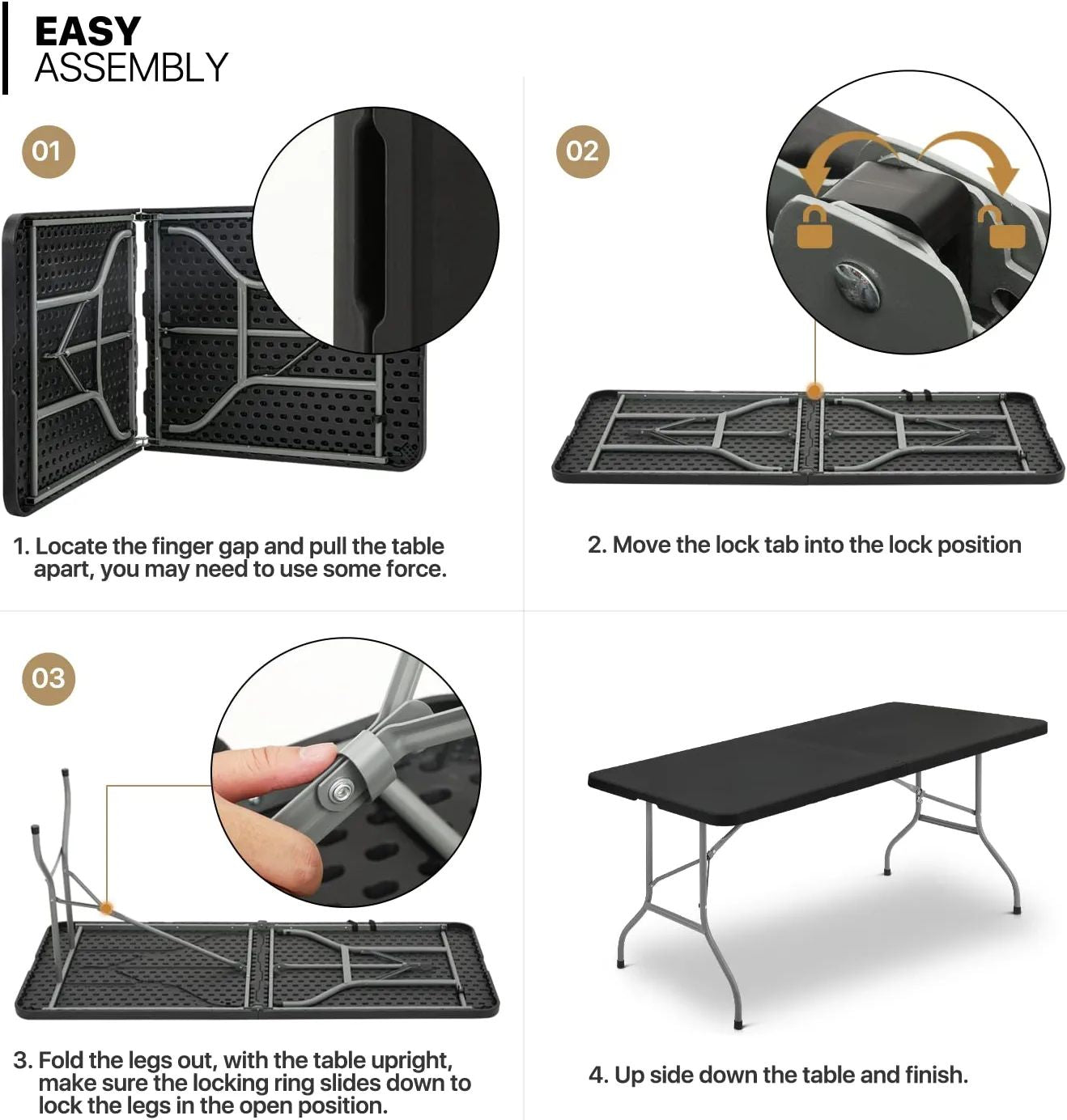 SUGIFT 6 ft Plastic Folding Table Portable Fold-in-Half Table