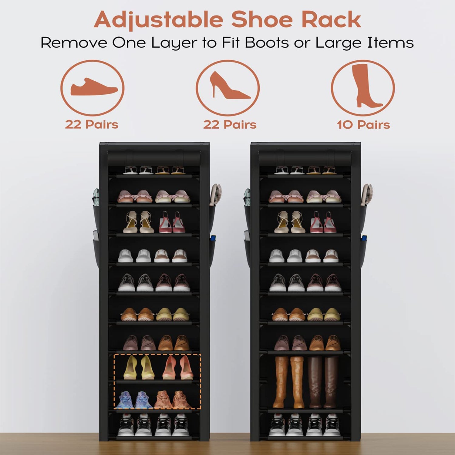 SUGIFT 10 Tier Shoe Rack Shoe Storage Cabinet with Dustproof Cover