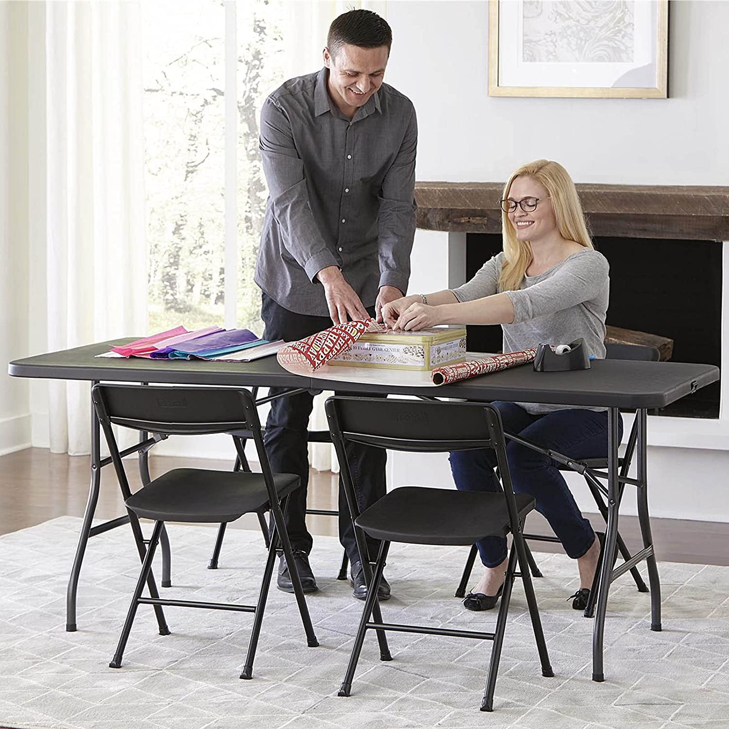 SUGIFT 6 ft Plastic Folding Table Portable Fold-in-Half Table