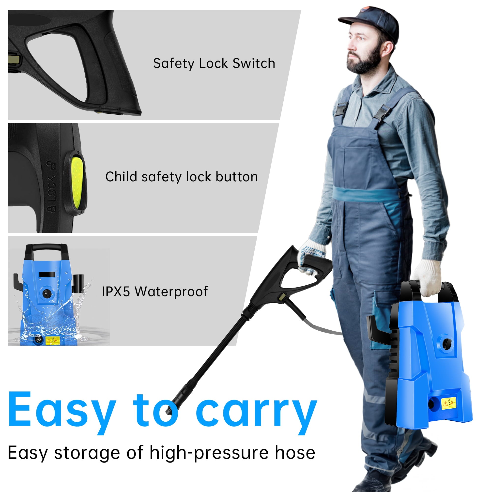SUGIFT 2000-PSI 2.3-GPM Electric Pressure Washer 1800W High Pressure Washer Cleaner Machine - 2000 PSI