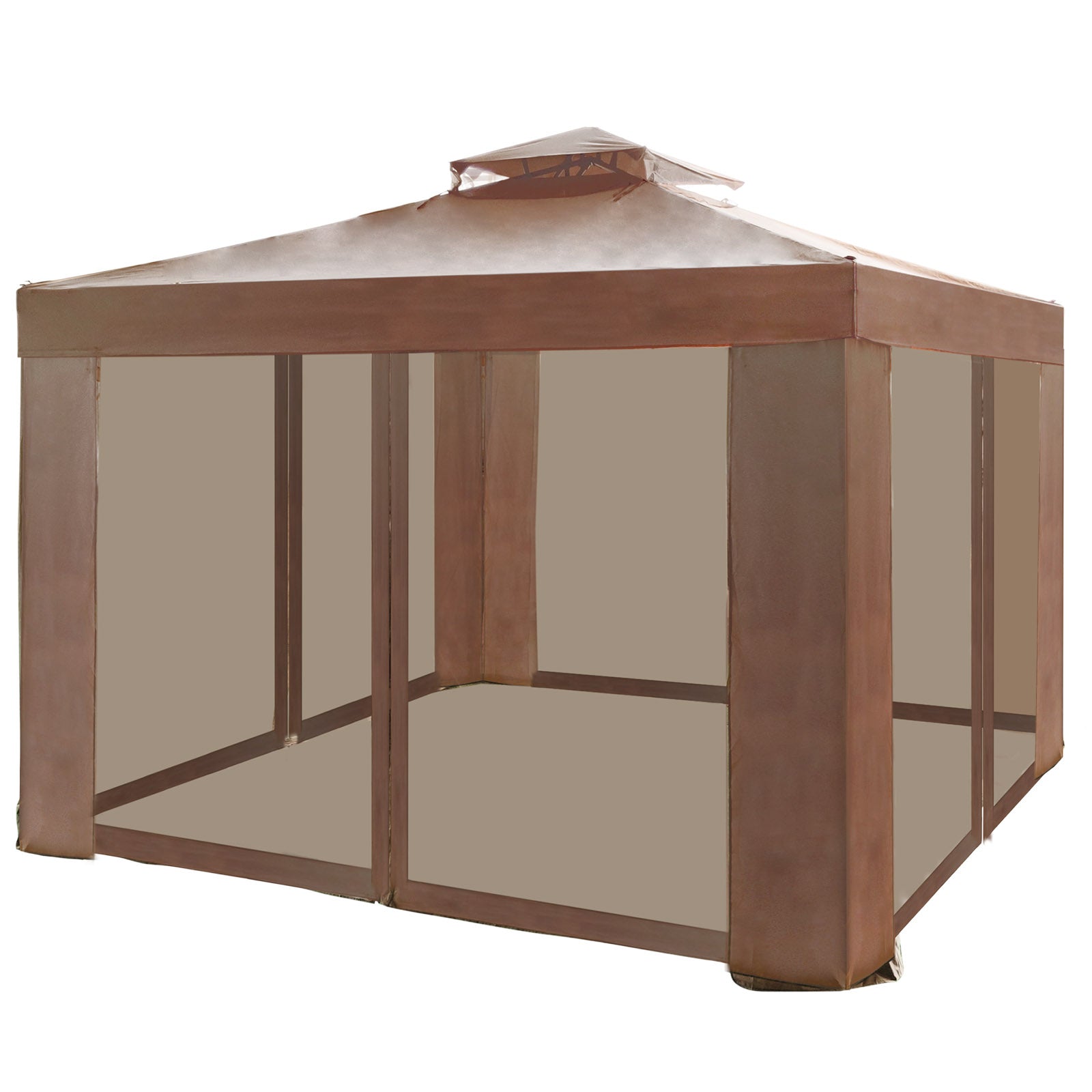 10'x10' Outdoor Canopy Gazebo Tent with Netting 4 Sandbags, Brown