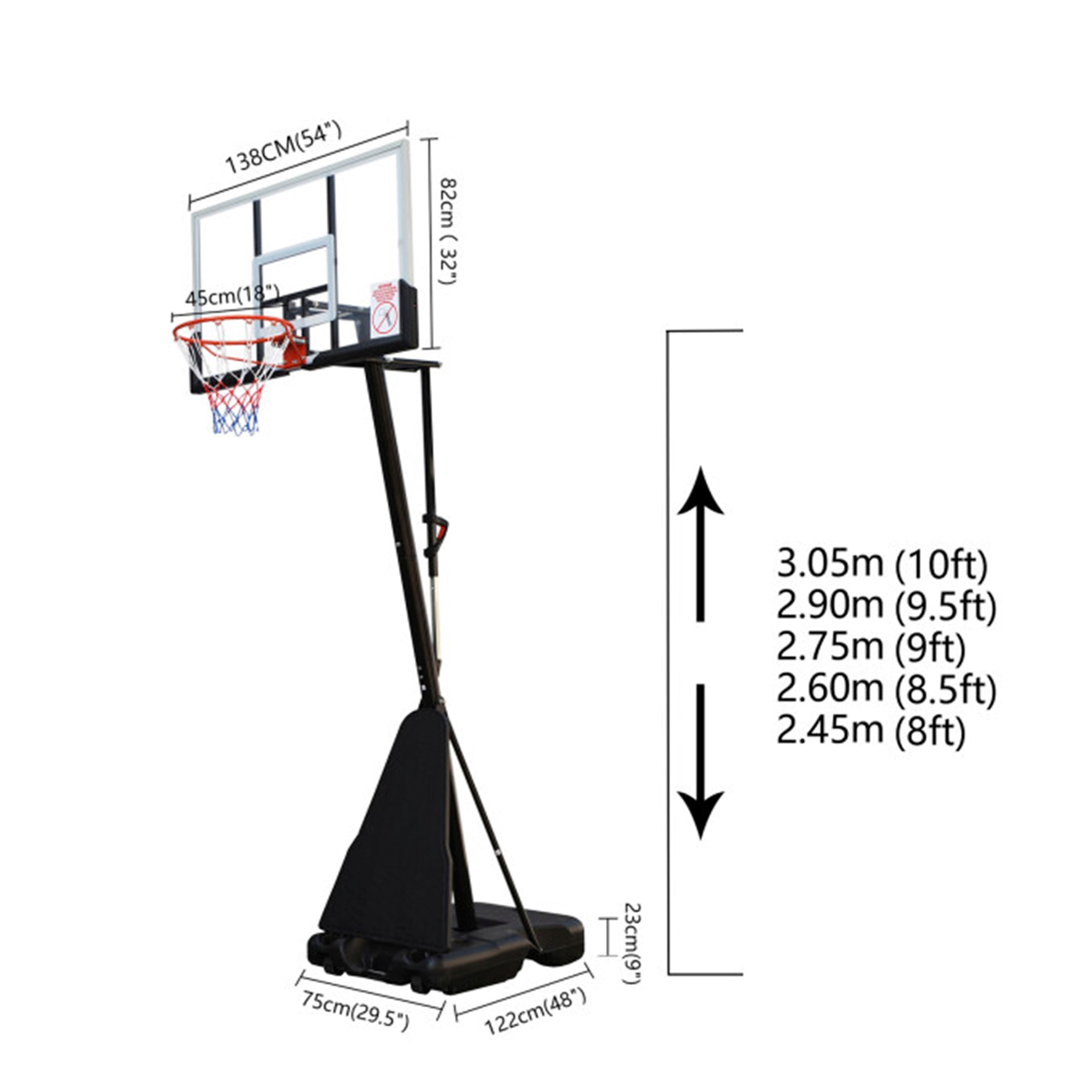 SUGIFT 7.5ft - 10ft Height Adjustable Portable Basketball Hoop