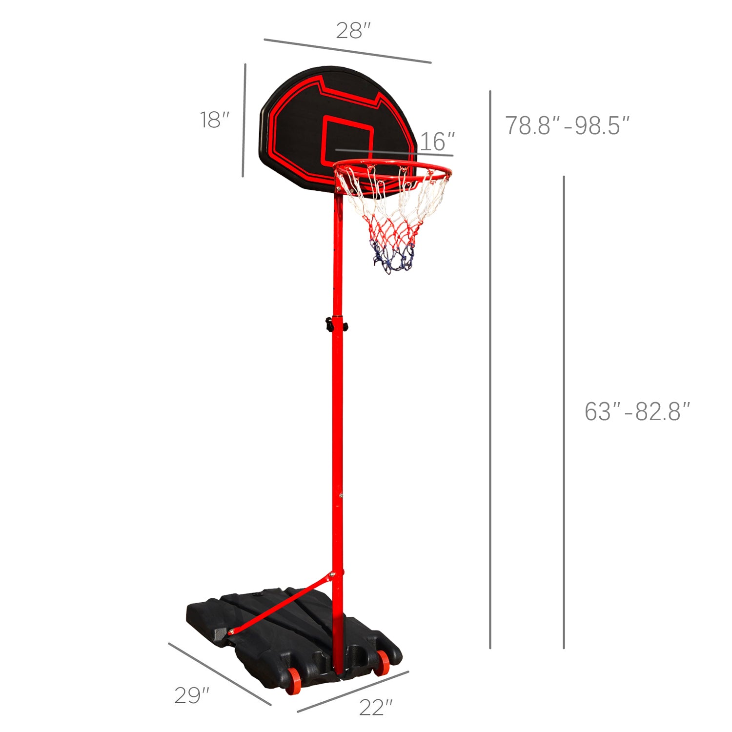 Portable Height Adjustable Basketball Hoop for Kids - White