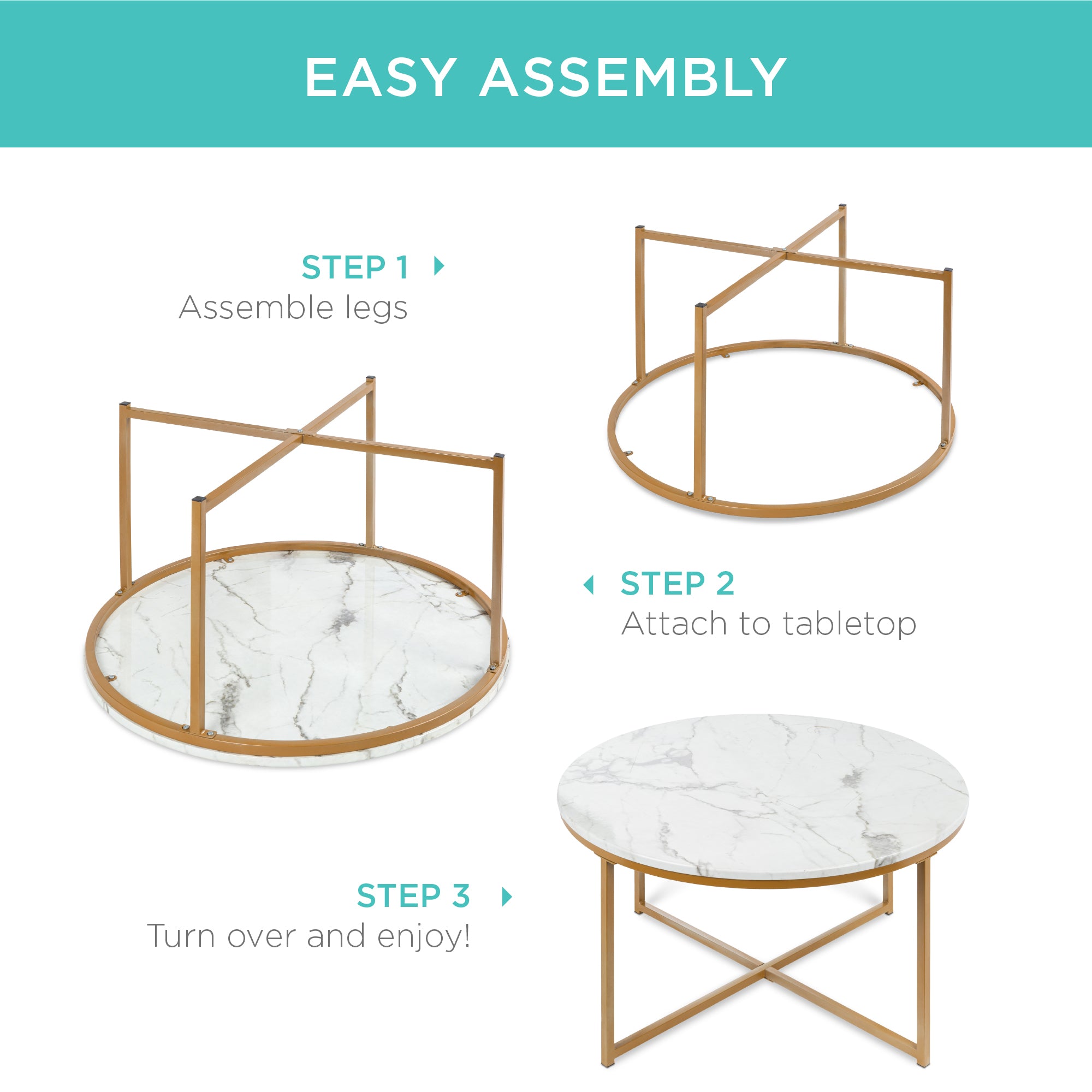 Modern Coffee Table 36in Faux Marble Modern Living Room Round Accent Side Coffee Table