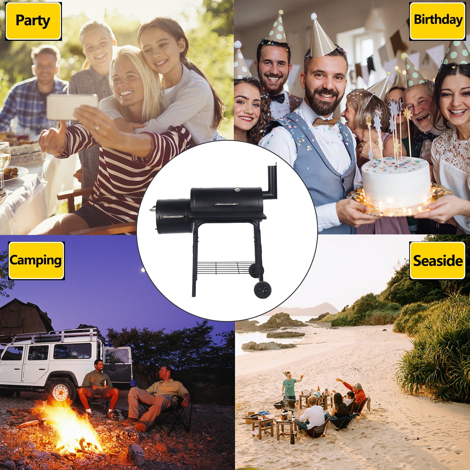 SUGIFT Heavy-Duty Charcoal BBQ Grill and Offset Smoker in Black