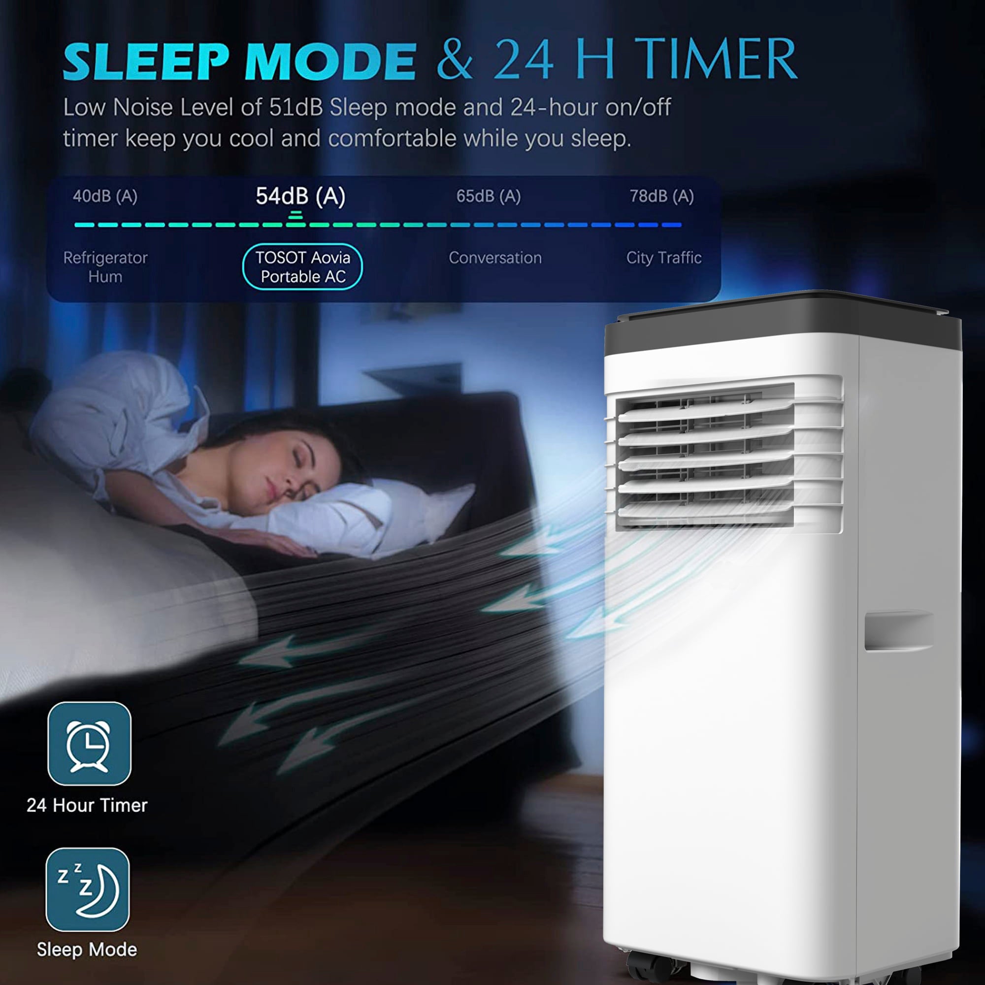 8,000 BTU 3-in-1 Portable Air Conditioner with Cool Dehum Fan Sleep Mode