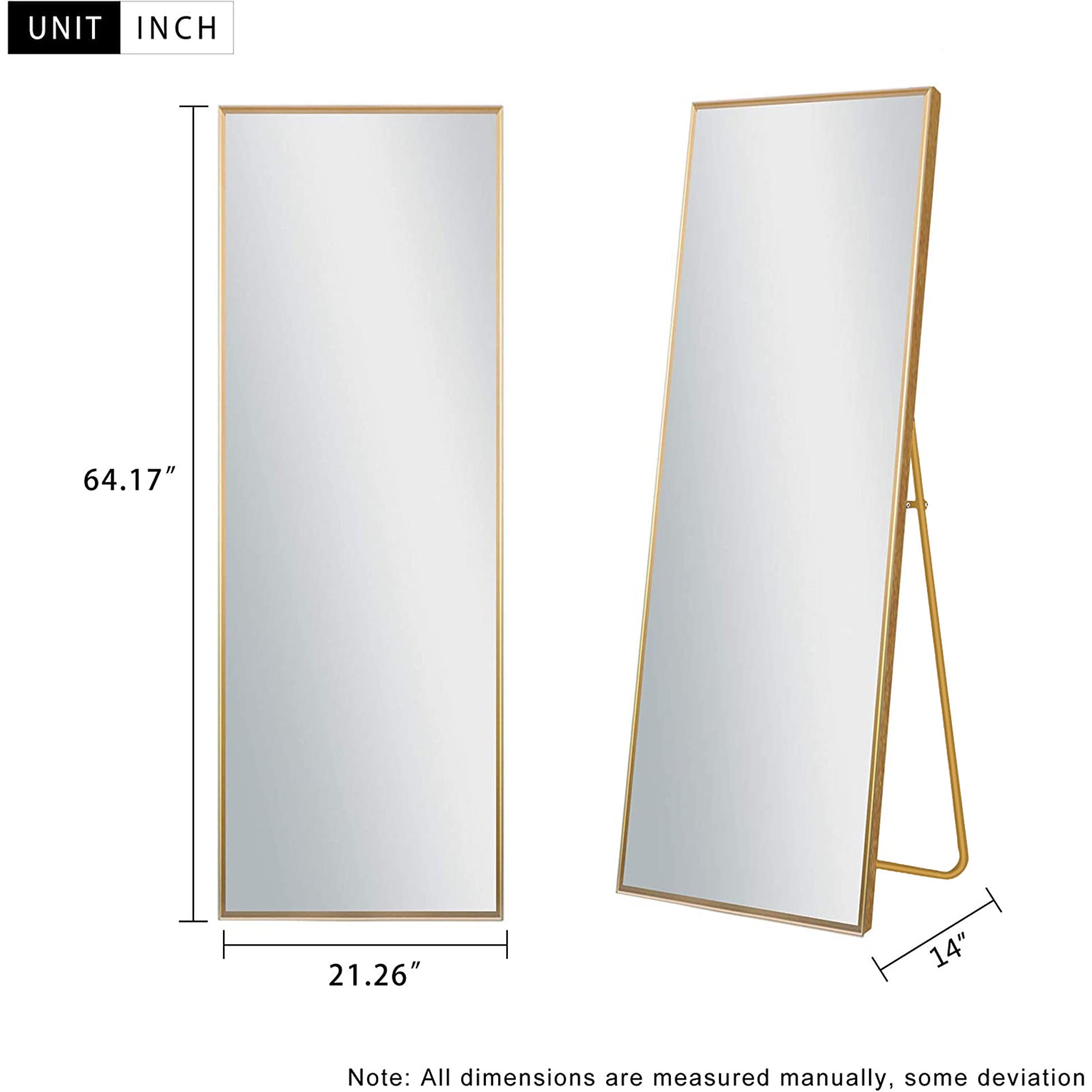 SUGIFT 65'' x 22'' Full Length Mirror Rectangle Body Floor Mirror, Gold