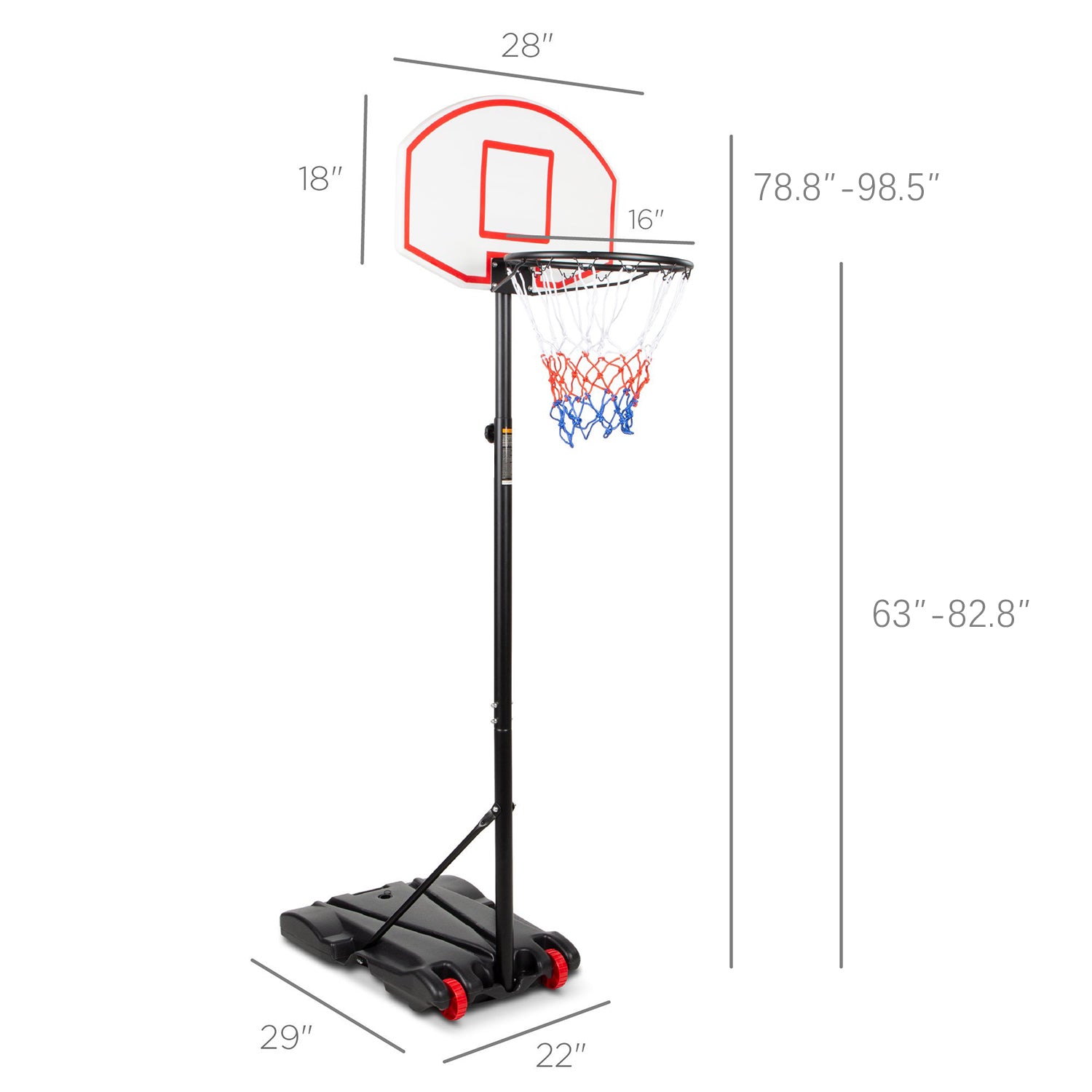 Portable Height Adjustable Basketball Hoop for Kids - Black
