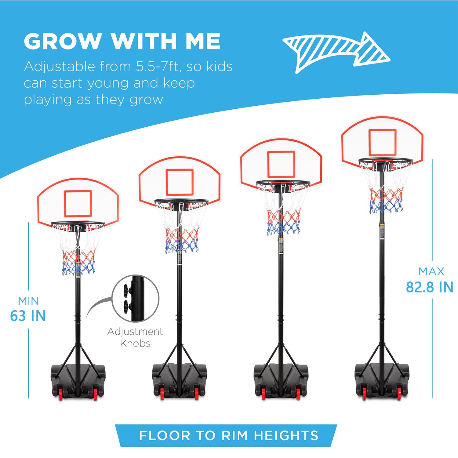 Portable Height Adjustable Basketball Hoop for Kids - Black