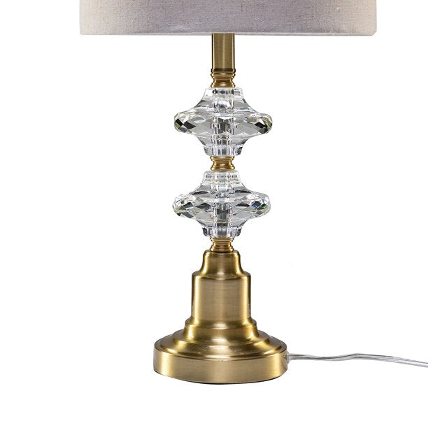 SUGIFT  22inch Modern LED Table Lamp with Linen Blend Shade and Crystal Decorations