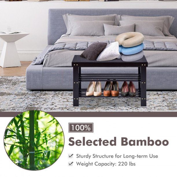 SUGIFT  3-Tier Shoe Shelf Bamboo Shoe Bench Holds