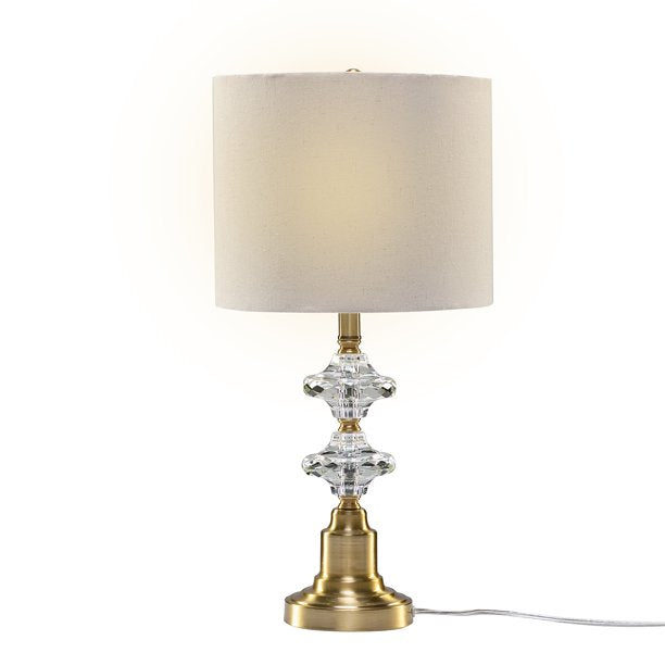 SUGIFT  22inch Modern LED Table Lamp with Linen Blend Shade and Crystal Decorations
