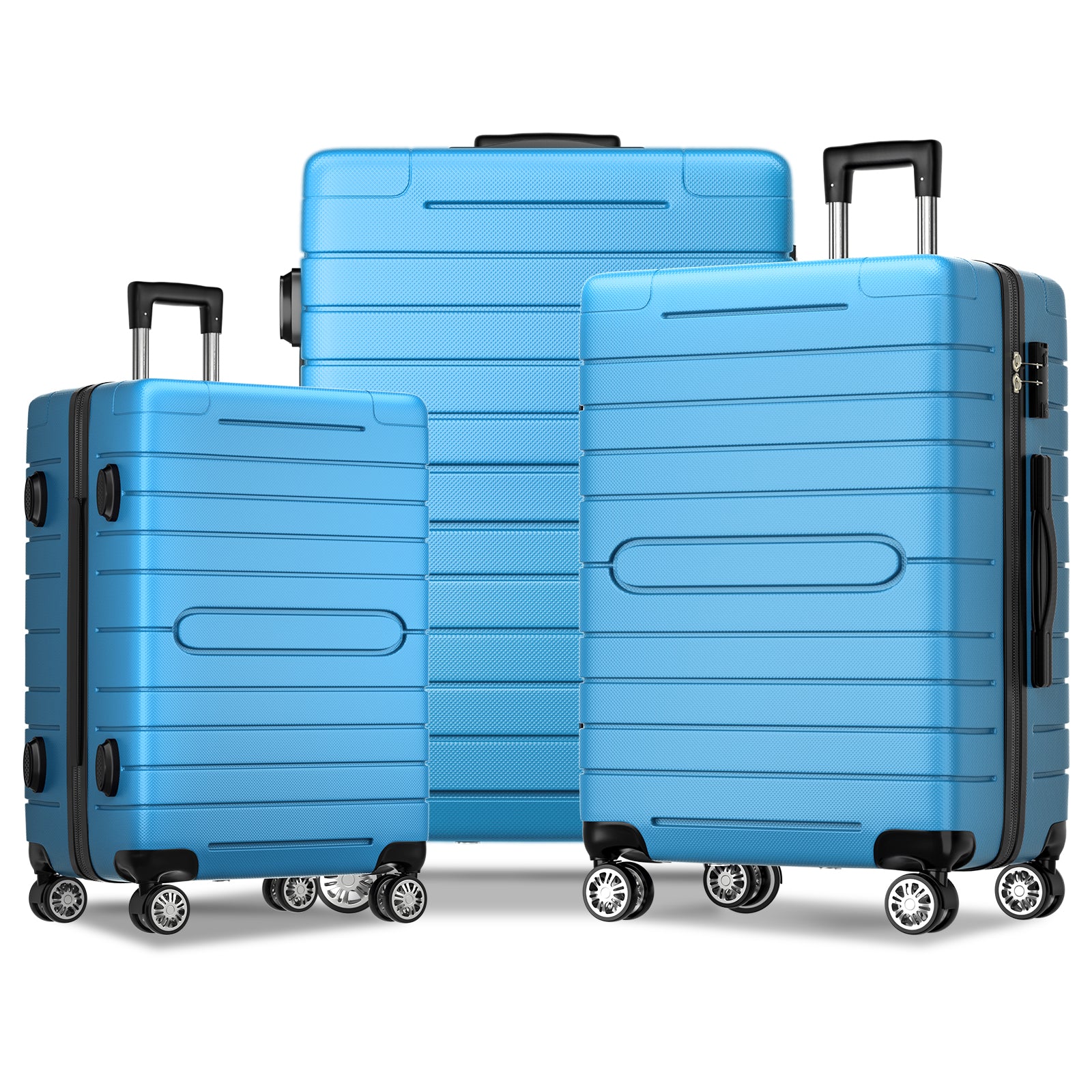3-Pcs Luggage Sets, Trunk Set, ABS Lightweight Suitcase Sets with TSA Lock & Spinner Wheels, 20in/24in/28in - Light Blue