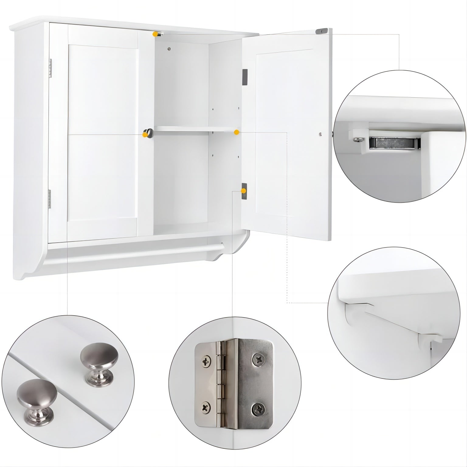 Bathroom Wall Cabinet with Towel Bar and Adjustable Shelf - 23.6in x 8.3in x 24.2in (W x D x H)