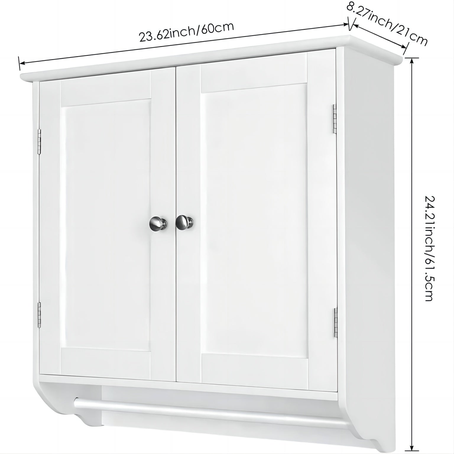 Bathroom Wall Cabinet with Towel Bar and Adjustable Shelf - 23.6in x 8.3in x 24.2in (W x D x H)