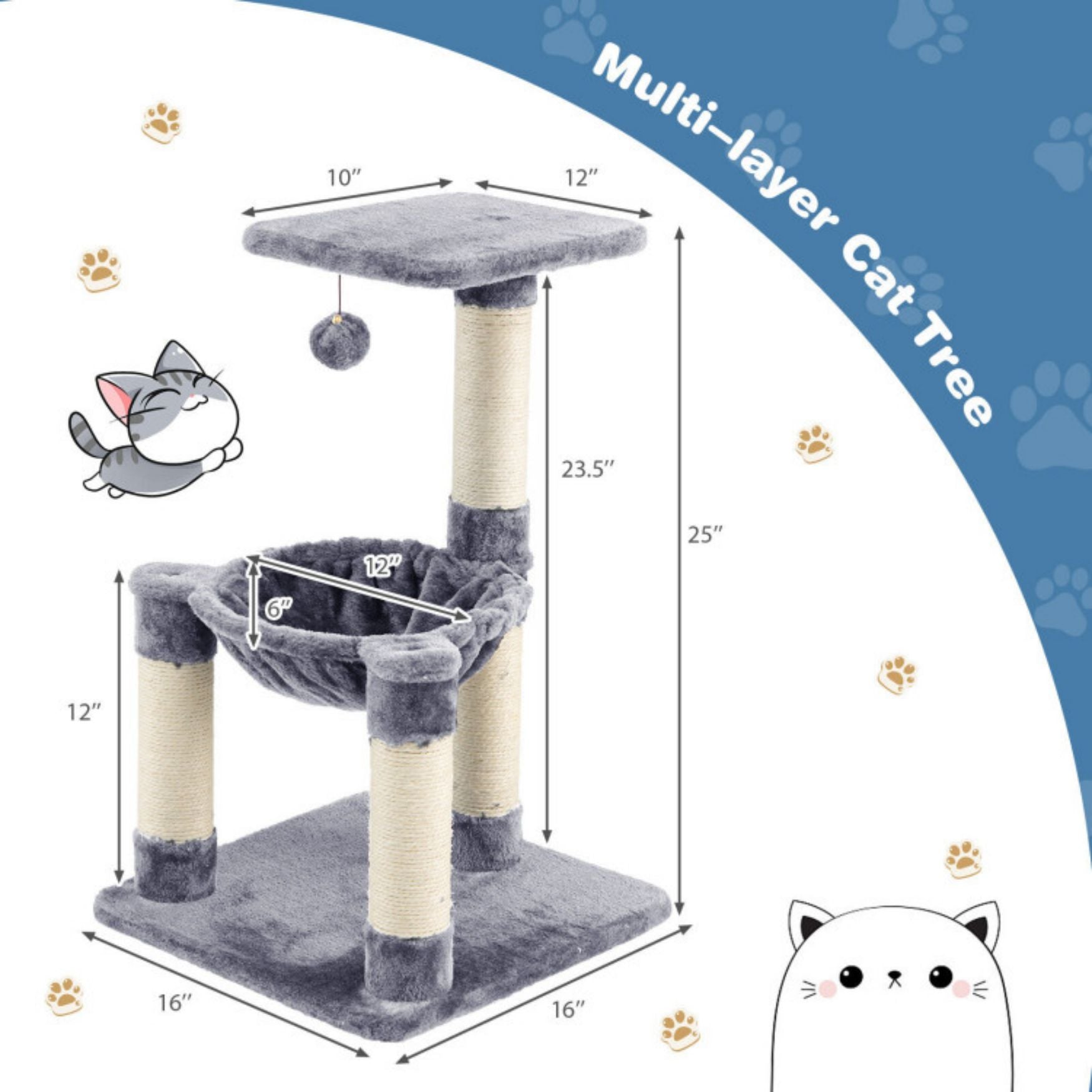 SUGIFT Multi-level Cat Tree with Scratching Posts and Cat Hammock