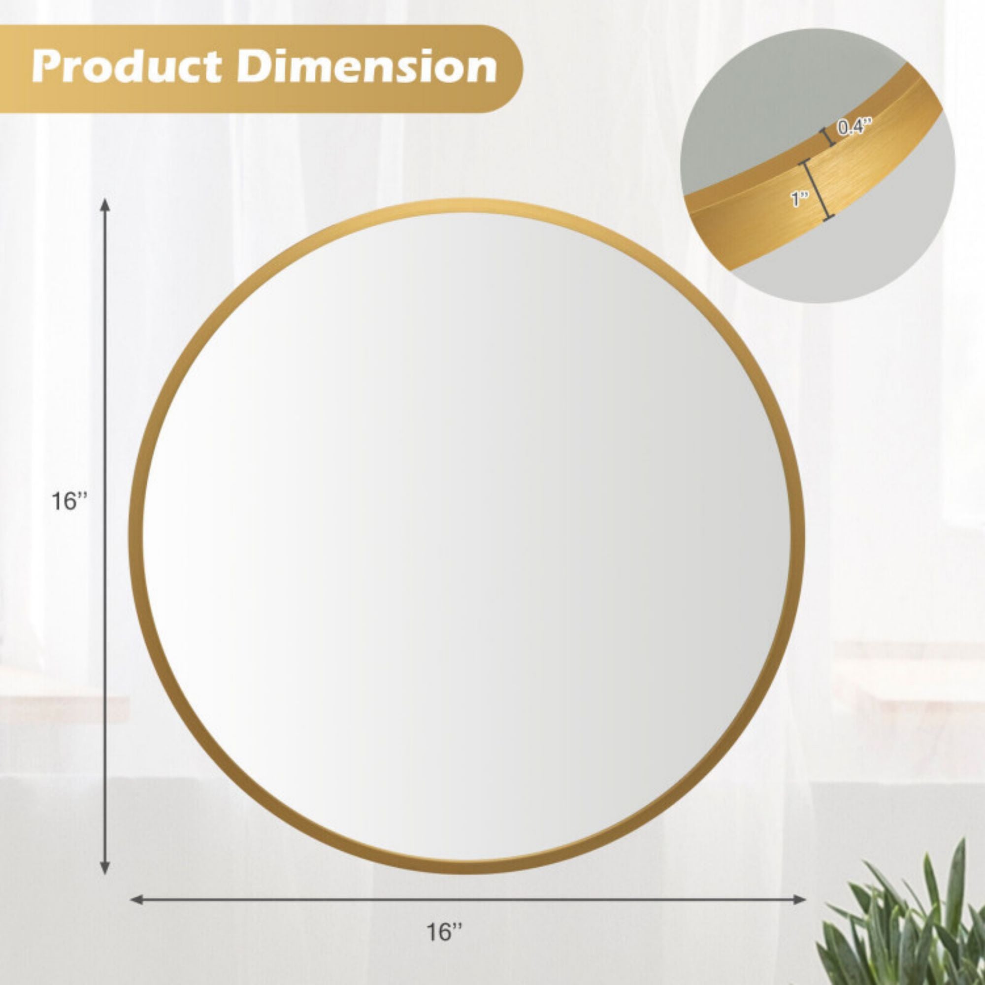 SUGIFT 16-inch Round Wall Mirror with Aluminum Alloy Frame