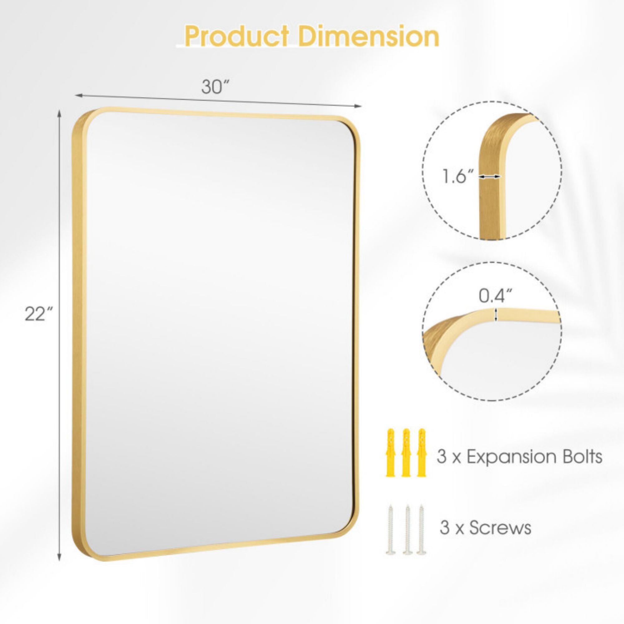 SUGIFT Metal Framed Bathroom Mirror with Rounded Corners