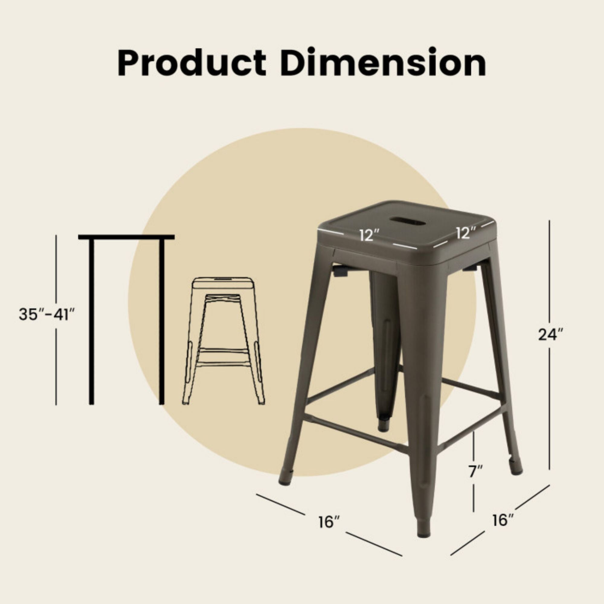 SUGIFT 24 Inch Set of 4 Tolix Style Counter Height Barstool Stackable Chair