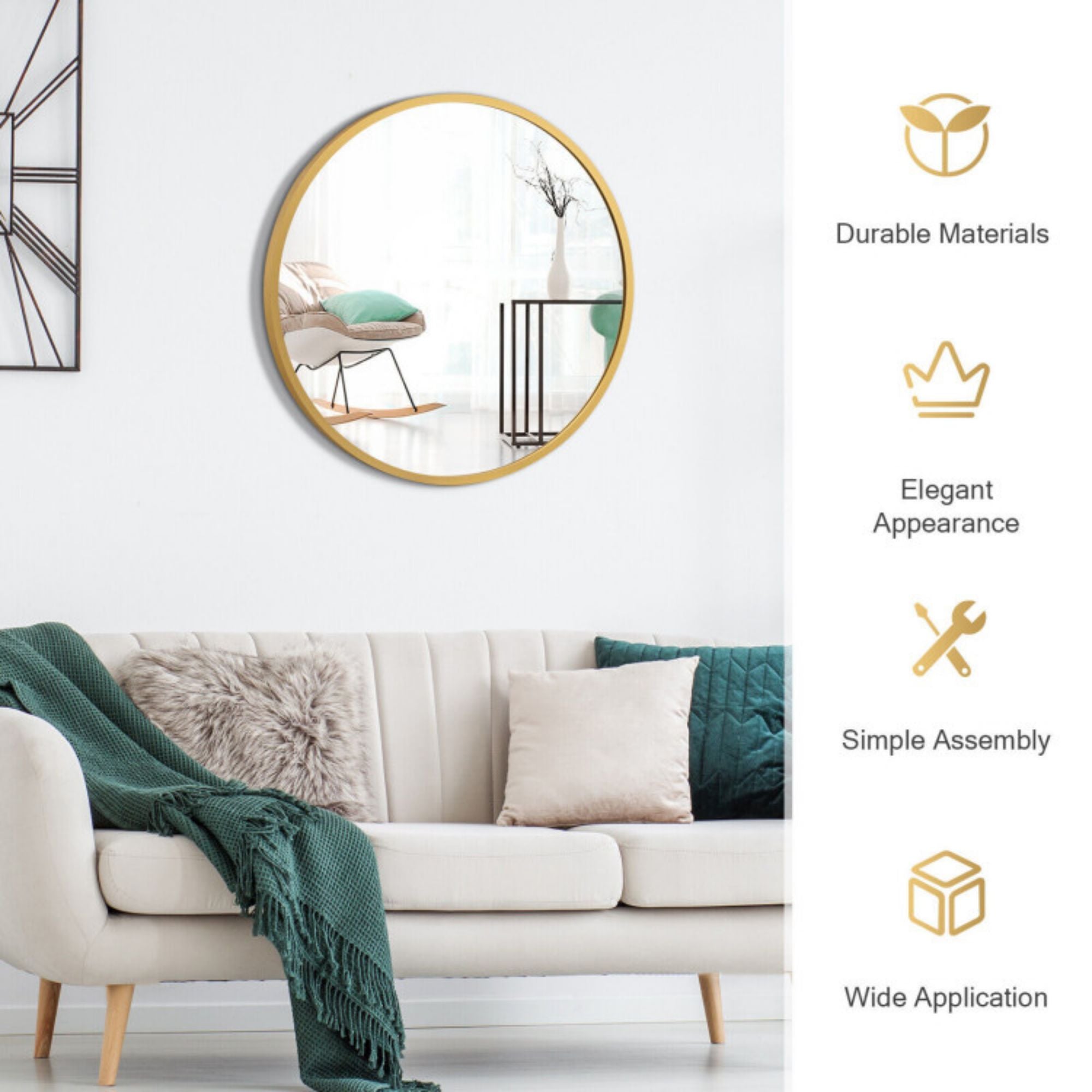 SUGIFT 16-inch Round Wall Mirror with Aluminum Alloy Frame