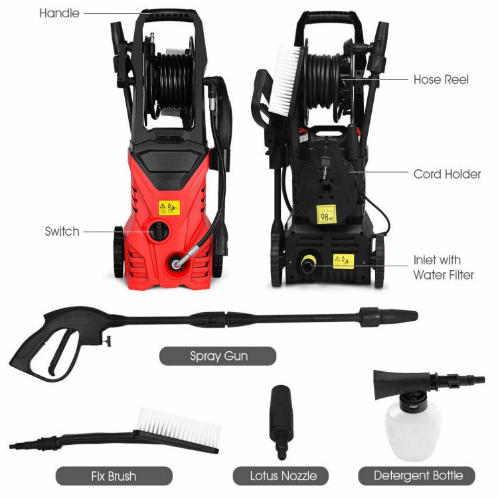 SUGIFT 2030PSI 1800W Electric High Pressure Washer with Hose Reel