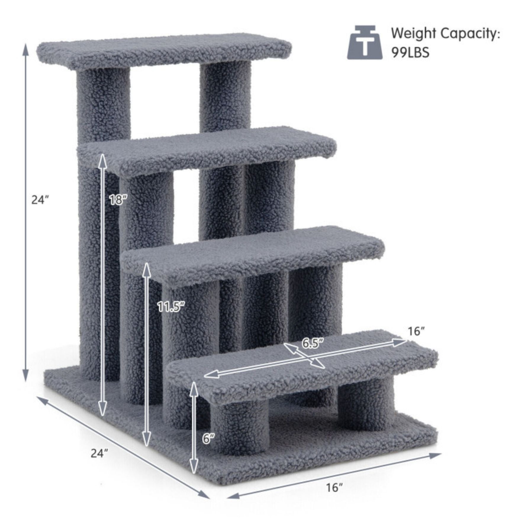 SUGIFT 24 Inch 4-Step Pet Stairs Carpeted Ladder Ramp Scratching Post Cat Tree Climber
