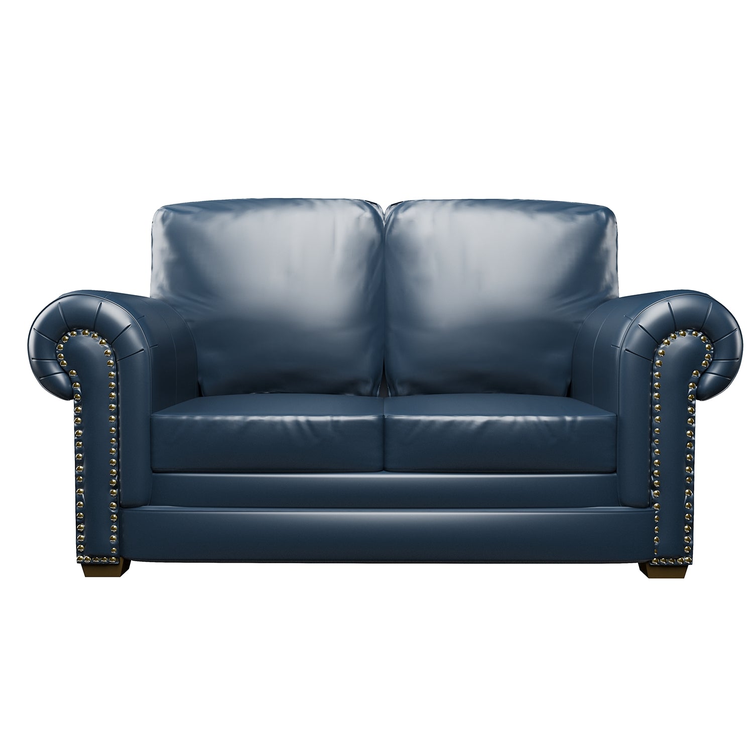70in Wide Genuine Leather Sofa Loveseat with Nailheads and Wood Feet