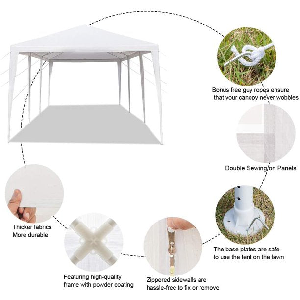 Outdoor Canopy Tent White Wedding Gazebo Canopy Party Tent Practical Waterproof Tent with Brighter Windows,5 Removable Side Walls