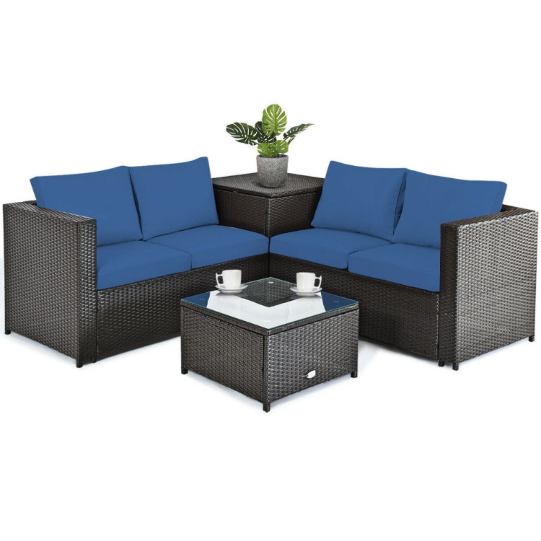 SUGIFT 4 Pieces Outdoor Patio Rattan Furniture Set with Loveseat and Storage Box