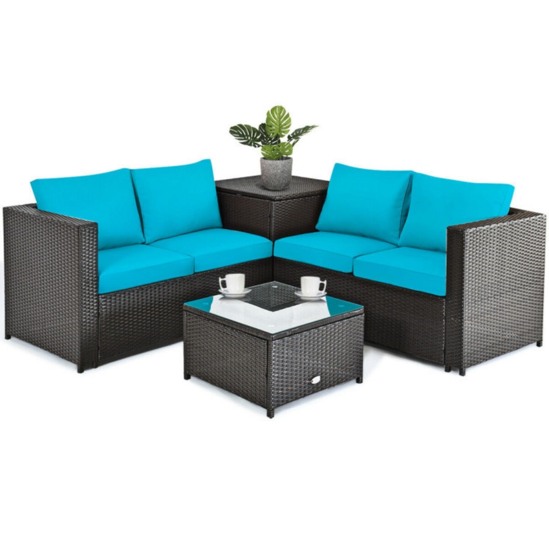 SUGIFT 4 Pieces Outdoor Patio Rattan Furniture Set with Loveseat and Storage Box