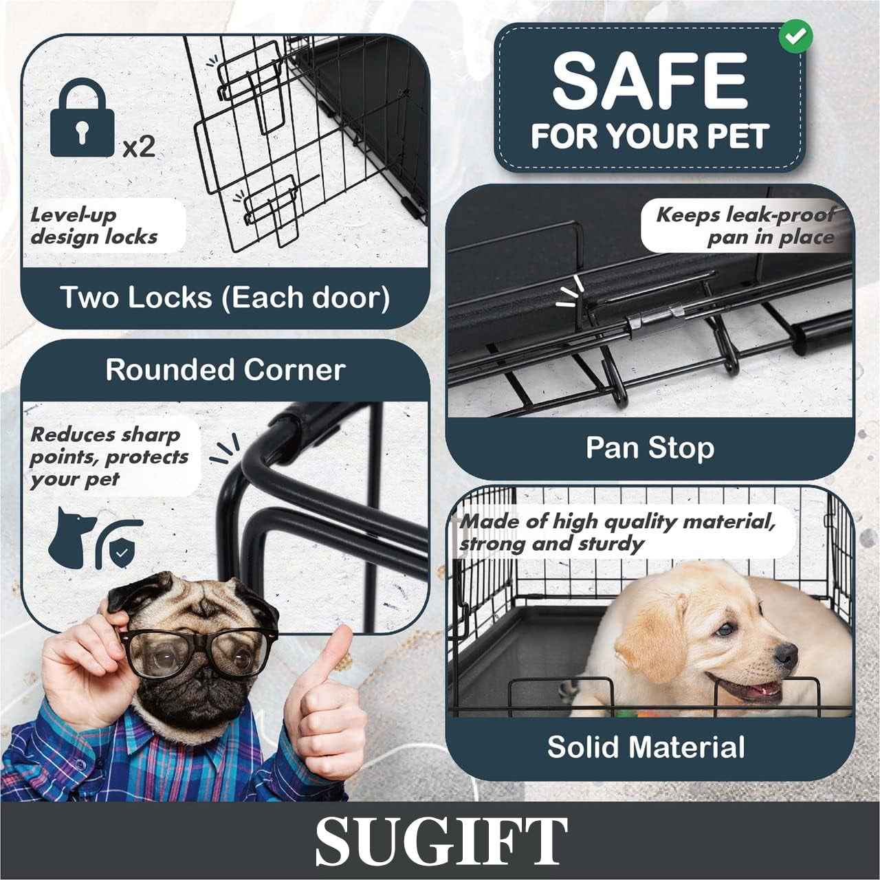 SUGIFT 36 inch Dog Crate,Two Door Wire Dog Crate, Black