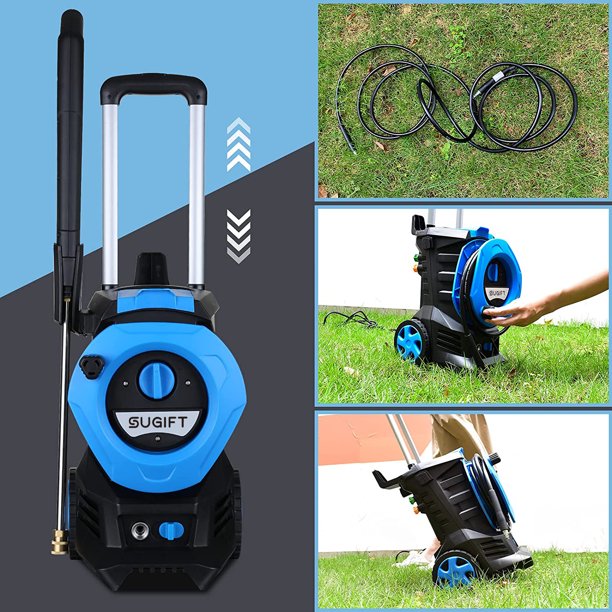 3300PSI Electric Pressure Washer High Power Pressure 1800W with 4 Nozzles Foam Cannon and Hose Reel for Cars Homes Driveways Patios Blue