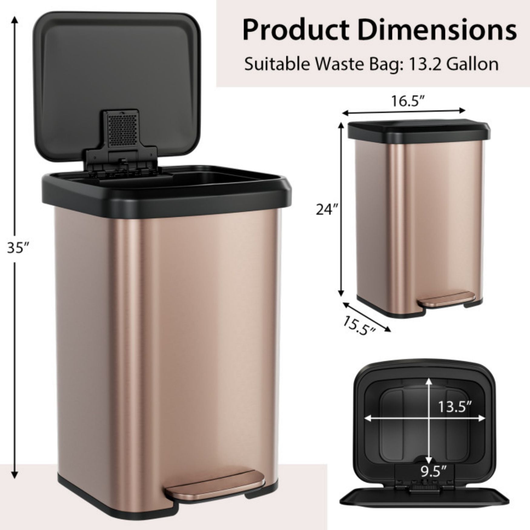 SUGIFT 13.2 Gallon Step Trash Can with Soft Close Lid and Deodorizer Compartment