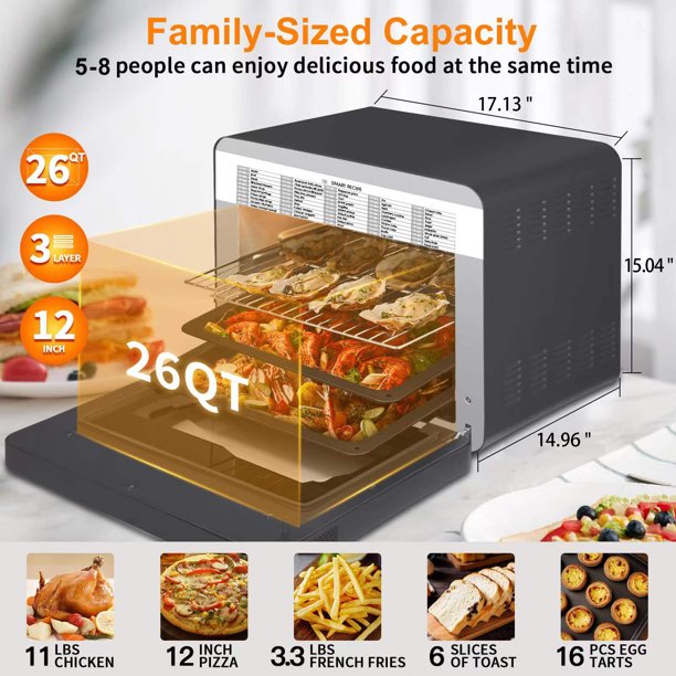 SUGIFT  Steam Air Fryer Toast Oven Combo , 26 QT Steam Convection Oven Countertop , 50 Cooking Presets, Black Stainless Steel