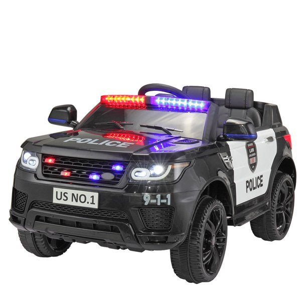 SUGIFT  12V Kid Ride on Police Car with Parental Remote Control, Battery Powered Electric Truck with Siren, Flashing Lights,Music, Spring Suspension, Black