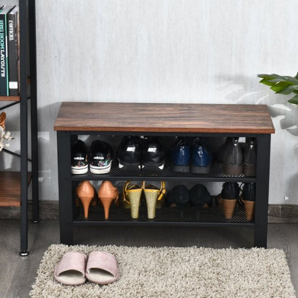 SUGIFT 3-Tier Shoe Rack Industrial Shoe Bench with Storage Shelves