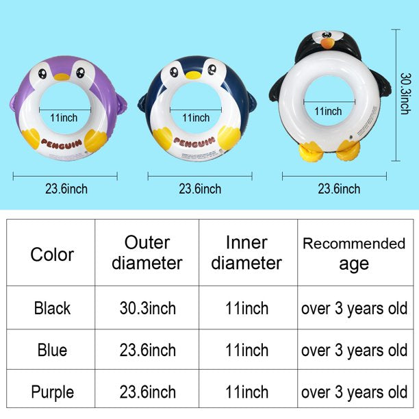 SUGIFT  Inflatable Pool Tube for Kids, 3 Packs Penguin Swim Ring Pool Floats Party Toys for Swimming Pool Party Decorations
