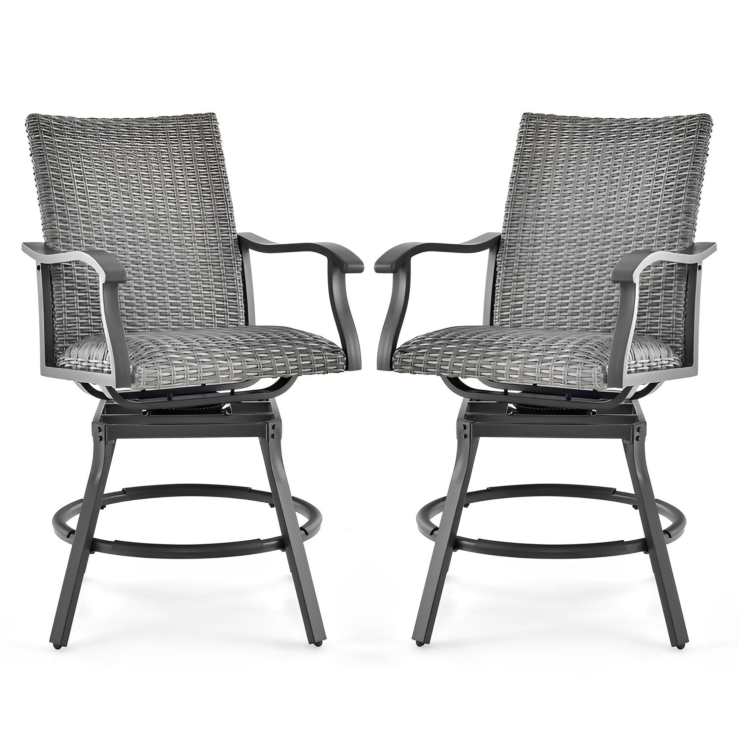 2 Pieces Patio Swivel Bar Chair Set with Quick Dry 4D Air Fiber Cushion