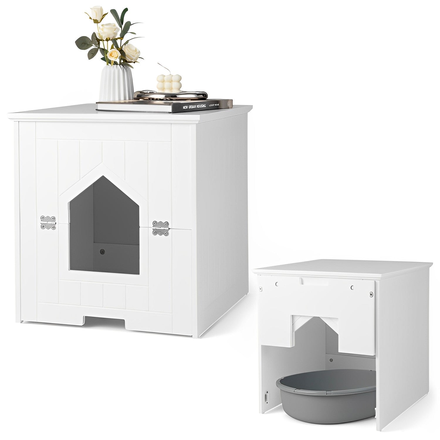 Cat Litter Box Enclosure with Flip Magnetic Half Door