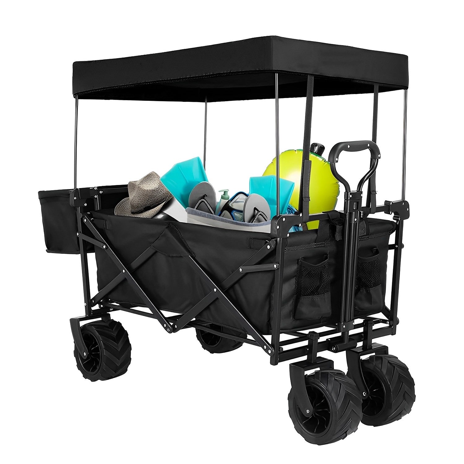Collapsible Wagon Cart with Removable Canopy and Wide Large All Terrain Wheels