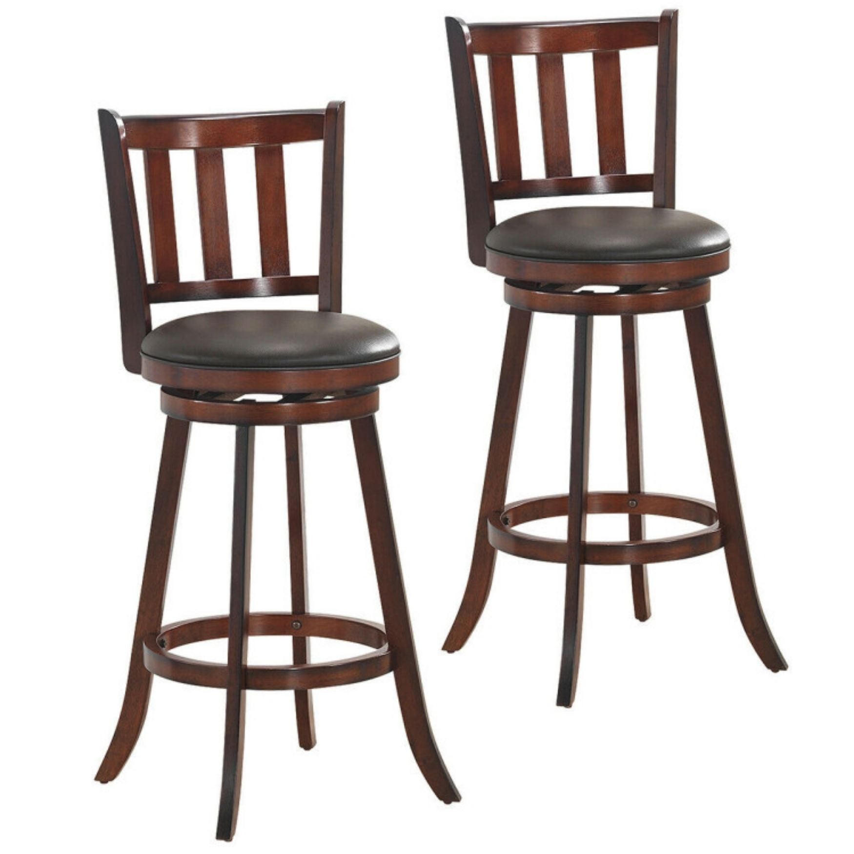SUGIFT 2 Pieces 360 Degree Swivel Wooden Counter Height Bar Stool Set with Cushioned Seat