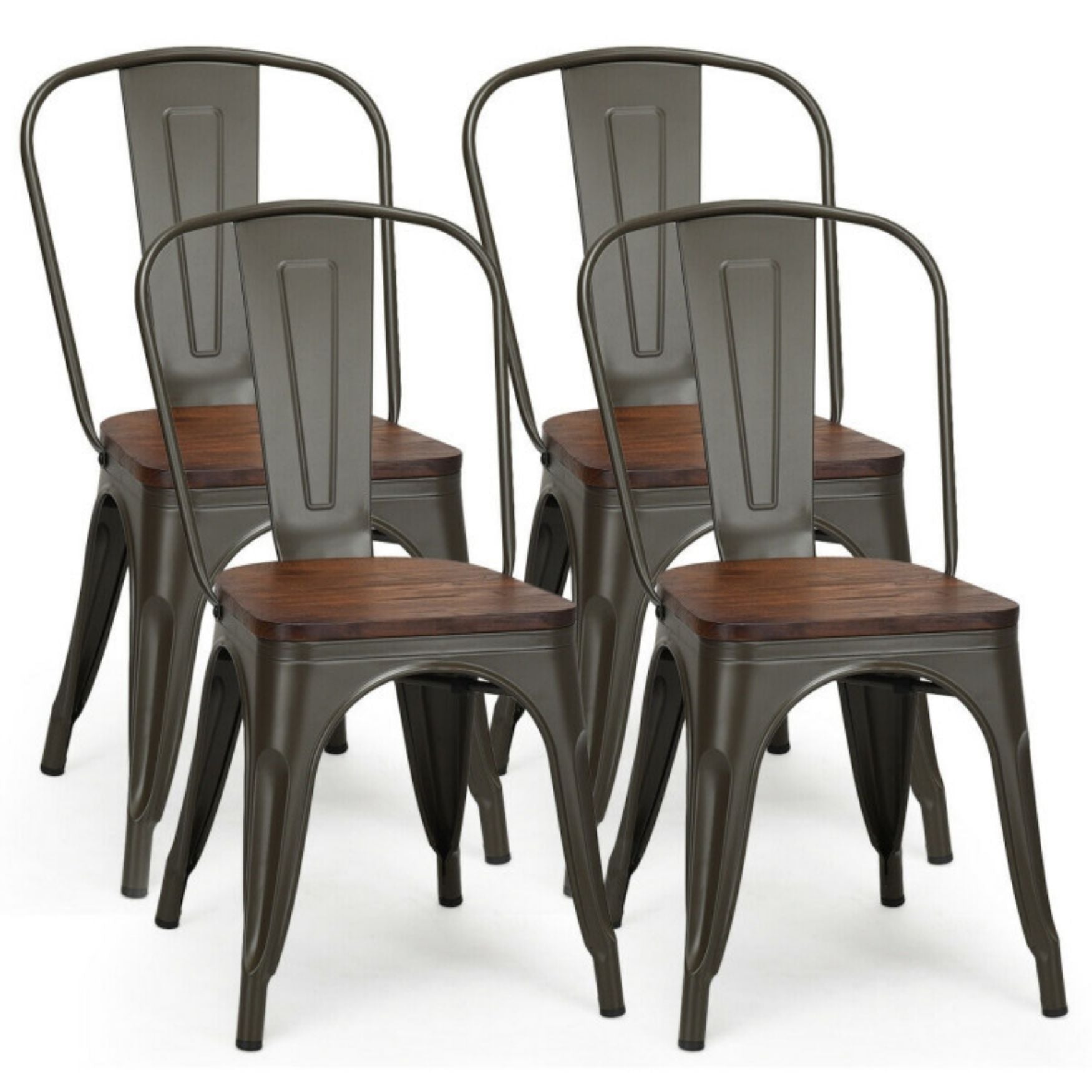 SUGIFT 18 Inch Set of 4 Stackable Metal Dining Chair with Wood Seat