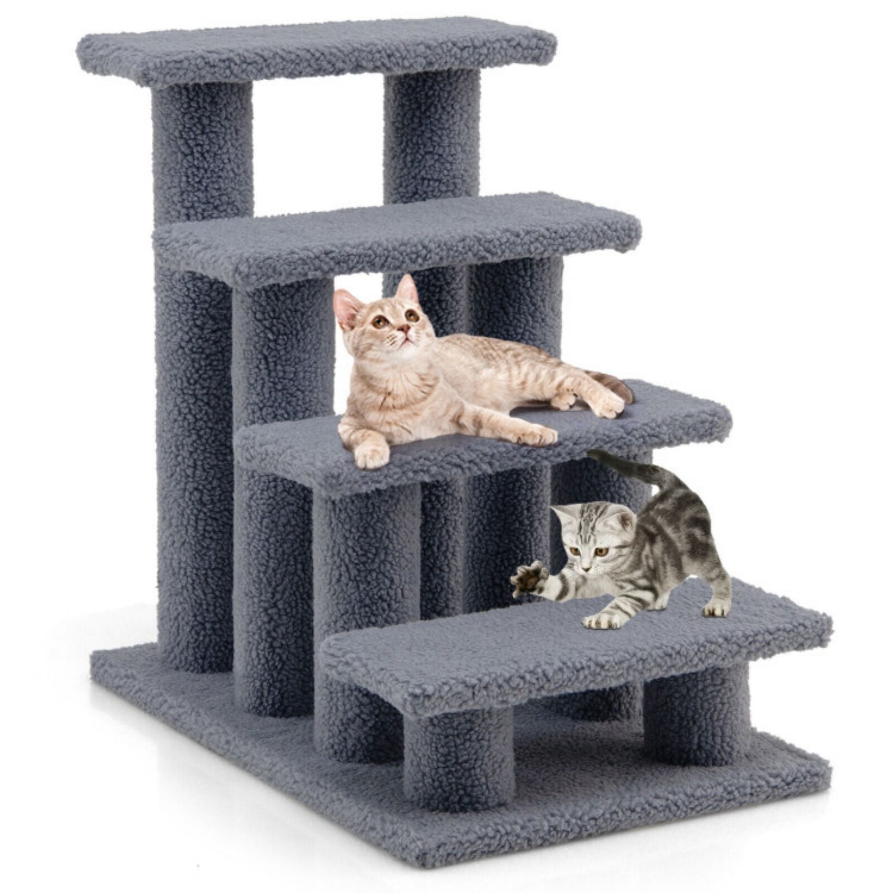 SUGIFT 24 Inch 4-Step Pet Stairs Carpeted Ladder Ramp Scratching Post Cat Tree Climber