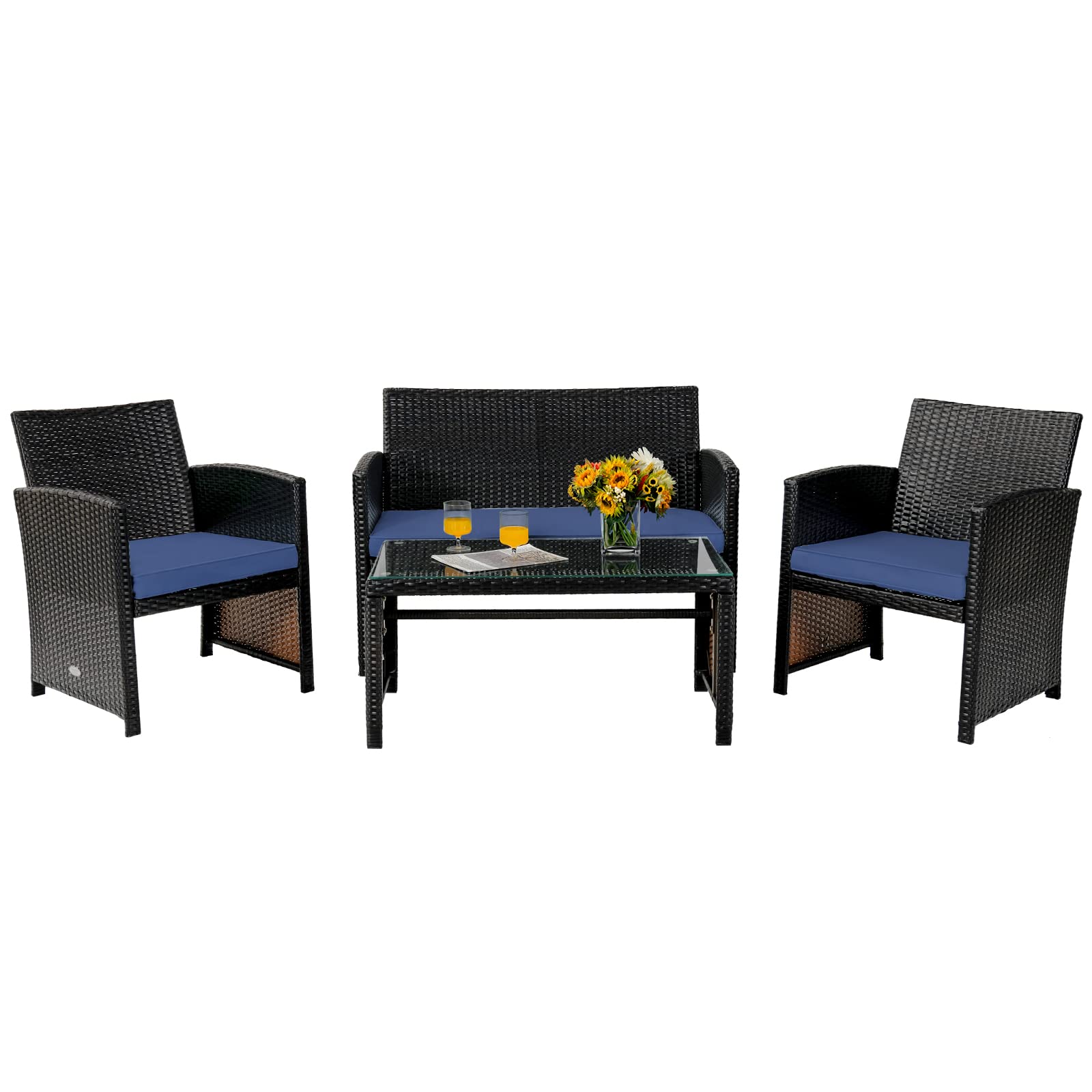 SUGIFT 4 Pieces Patio Rattan Cushioned Furniture Set